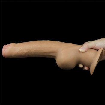 Dildo realistyczne dwuwarstwowe silikonowe Lovetoy z uchwytem 28 cm