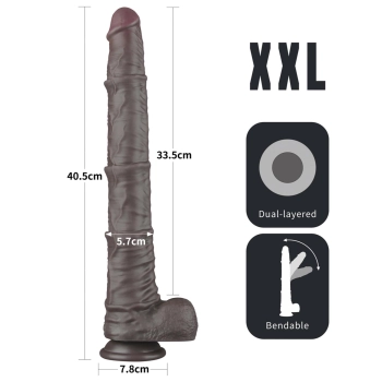 16 Dual Layered Bendable Silicone Cock XXL(Black)