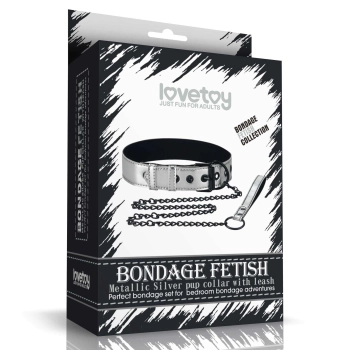 Bondage Fetish Metallic Pup Collar With Leash