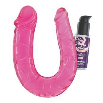 Podwójne dildo Crushious Deep Diver różowe z lubrykantem 50 ml