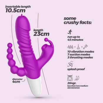 Wibrator punktu G Crushious Wrangler z posuwem i ssaniem USB 23 cm