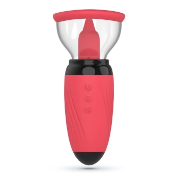 Stymulator z ssaniem i wibrującymi językami Crushious Scarlet USB