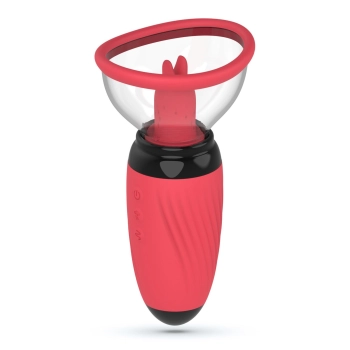 Stymulator z ssaniem i wibrującymi językami Crushious Scarlet USB