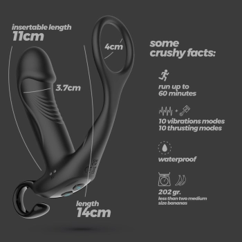 Masażer prostaty Crushious Magoo z pierścieniem i pilotem USB 14 cm