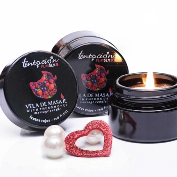 Świeca do masażu z feromonami Tentación Play Sex czerwone owoce 20ml