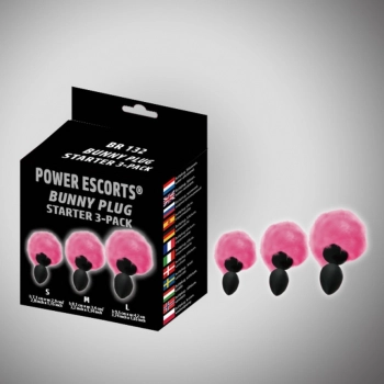Zestaw 3 korków analnych z ogonkiem króliczym Power Escorts czarny różowy