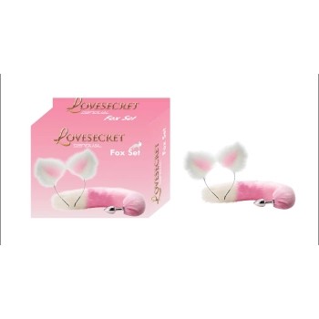 Zestaw lisiego ogonka i uszu Lovesecret różowo biały 20 cm