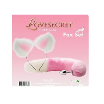 Zestaw lisiego ogonka i uszu Lovesecret różowo biały 20 cm