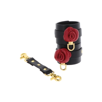 Kajdanki Taboom Wild Roses z różą czarne