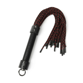Skórzany flogger z supłami Hidden Desire 55 cm czarno czerwony