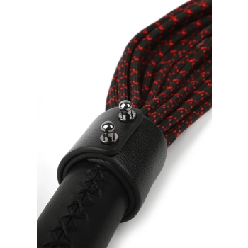 Skórzany flogger z supłami Hidden Desire 55 cm czarno czerwony
