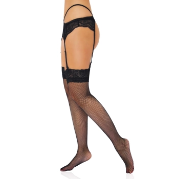 Pończochy siatkowe z kwiatową koronką Daring Intimates czarne