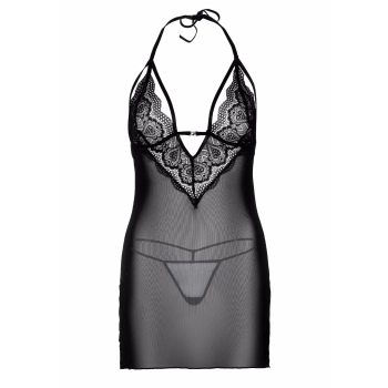 Strappy Lace Babydoll & String Black