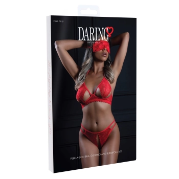 Komplet bielizny Daring Intimates czerwony L XL koronkowy z opaską