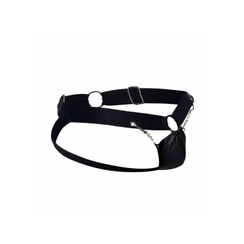 Jockstrap łańcuchowy MOB Eroticwear czarny ze skóry ekologicznej