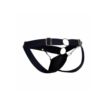 Jockstrap łańcuchowy MOB Eroticwear czarny ze skóry ekologicznej