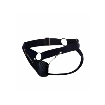 Jockstrap łańcuchowy MOB Eroticwear czarny ze skóry ekologicznej