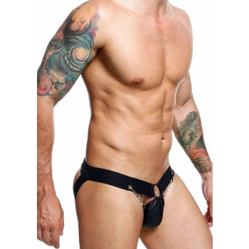 Jockstrap łańcuchowy MOB Eroticwear czarny ze skóry ekologicznej