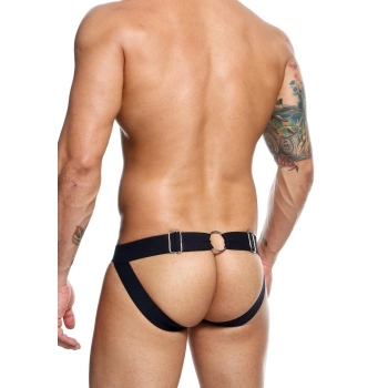 Jockstrap łańcuchowy MOB Eroticwear czarny ze skóry ekologicznej