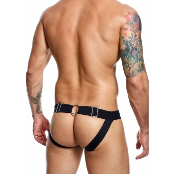 Jockstrap łańcuchowy MOB Eroticwear czarny ze skóry ekologicznej