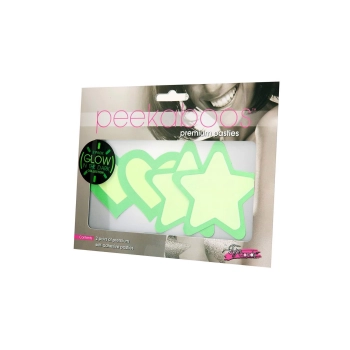 PEEKABOO PASTIES GREEN GLOW IN THE DARK HEARTS AND STARS