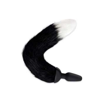 WHIPSMART 4.9 INCH SILICONE VIBRATING PLUG WITH 14 INCH BLACK INDOGO FOX TAIL