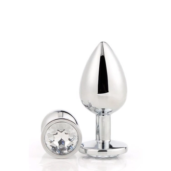 Korek analny srebrny z kamieniem Gleaming Love mały 7 cm