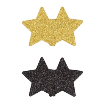 PRETTY PASTIES GLITTER STARS BLACK GOLD 2 PAIR