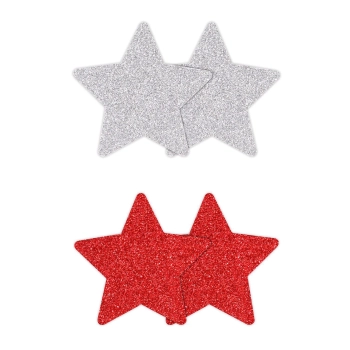 PRETTY PASTIES GLITTER STARS RED SILVER 2 PAIR