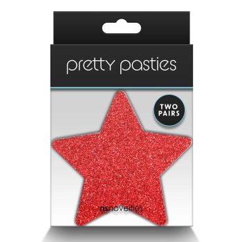 PRETTY PASTIES GLITTER STARS RED SILVER 2 PAIR