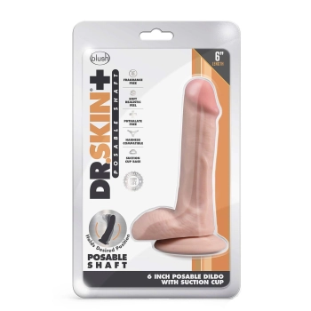 DR. SKIN PLUS  6 INCH POSABLE DILDO WITH BALLS  VANILLA