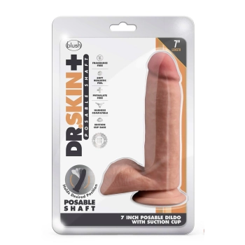 DR. SKIN PLUS  7 INCH POSABLE DILDO WITH BALLS  MOCHA