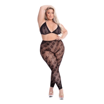 ALL ABOUT LEAF BRA SET BLACK, PLUS SIZE