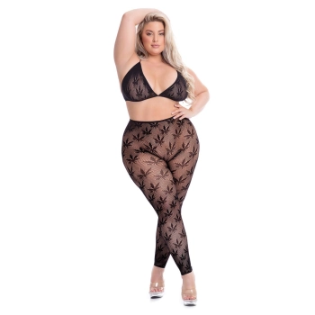 ALL ABOUT LEAF BRA SET BLACK, PLUS SIZE