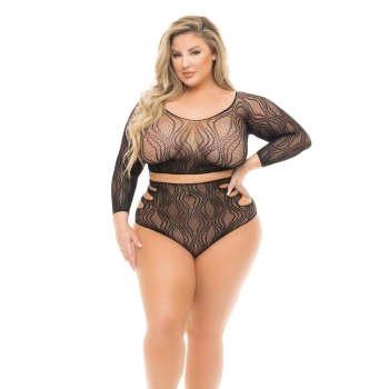 BACK ME UP 2PC SHORT SET BLACK, PLUS SIZE