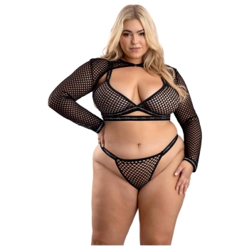 BARBED WIRE FISHNET BRALETTE, LONG SLEEVE SHRUG & PANTY, Q/S