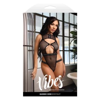 BARBED WIRE FISHNET BODYSUIT, S/M