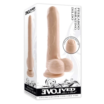 EVOLVED PEEK A BOO VIBRATING DILDO 8 INCH LIGHT
