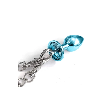 NIXIE METAL BUTT PLUG & FURRY HANDCUFF SET, MEDIUM,Â BLUE METALLIC