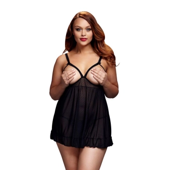 SHEER BABYDOLL W/OPEN CUP BRA PANT, XL