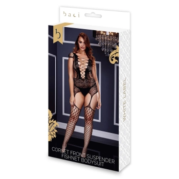 CORSET FRONT SUSPENDER FISHNET BODY, XL