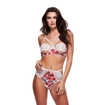 WHITE FLORAL & LACE BRA SET, S/M