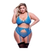 3PC LACE & MESH BRA, GARTER & PANTY SET BLUE, QUEEN
