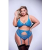 3PC LACE & MESH BRA, GARTER & PANTY SET BLUE, QUEEN
