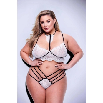 2PC STRAPPY LACE BRA & PANTY SET BLACK, QUEEN