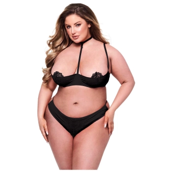 BACI 2PC SEXY QUARTER CUP BRA & GSTRING SET BLACK, QUEEN