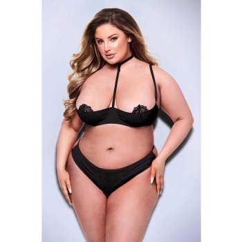 BACI 2PC SEXY QUARTER CUP BRA & GSTRING SET BLACK, QUEEN