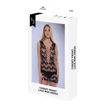 BACI CORSET FRONT LACE MINI DRESS BLACK, OS
