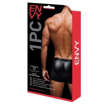 ENVY LACE-UP WETLOOK TRUNKS BLACK RED, L/XL