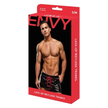 ENVY LACE-UP WETLOOK TRUNKS BLACK RED, S/M